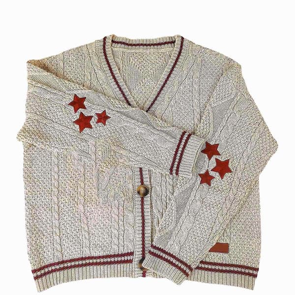 Håndlavet Rød Stjerne Folklore Cardigan Stjernebroderet Merch Oversized Sød Håndstrikket Ferie