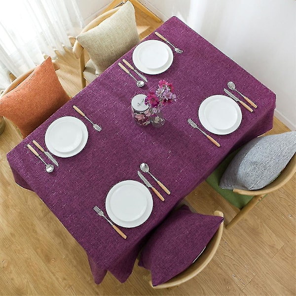 Bomullslinneduk Rektangulär Matsalsduk Överdrag Heminredning Purple 140x160cm