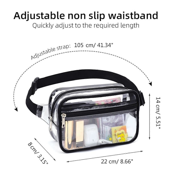Klar PVC Veske Transparent Strandveske Crossbody Veske Justerbar Stropp Klar Veske Brystveske for Konserter, Sport Grå