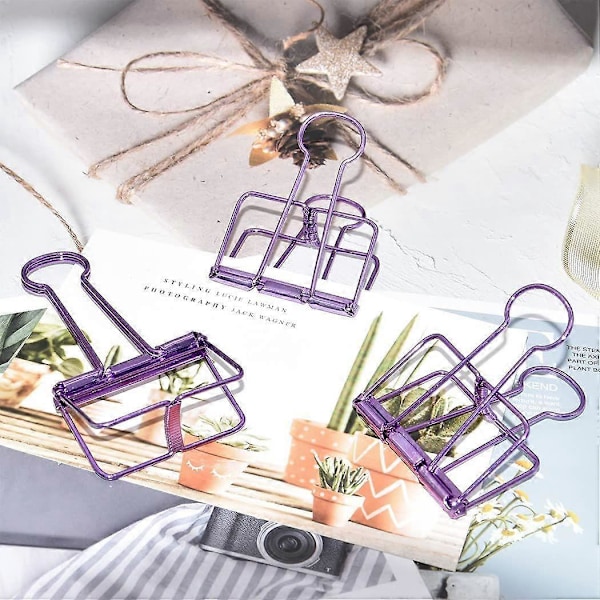 Ekstra store bindersclips, hul lang hale-clips 3,2 cm, flere farger, store papirklemmer for kontor- og skoleutstyr (10 stk.) (D-V2) purple