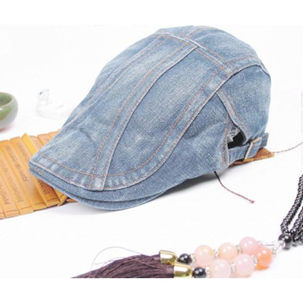 Newsboy-lakit, edistyksellinen litteä brittiläinen denim-länsimainen miesten baretti päivittäiseen käyttöön H24d0306 CS-129 oblique stripes light blue