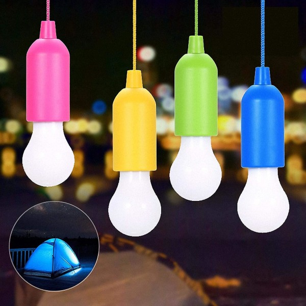 Sett med 4 bærbare LED-campinglys med trekkbryter dekorative hvite LED-pærer Bevegelig batteridrevet