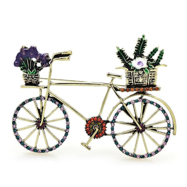 Elegantti vintage-pyörän rintaneula, jossa on säihkyviä strassikiviä, jotka tuovat glamouria jokapäiväiseen asuusi, Metalli blue