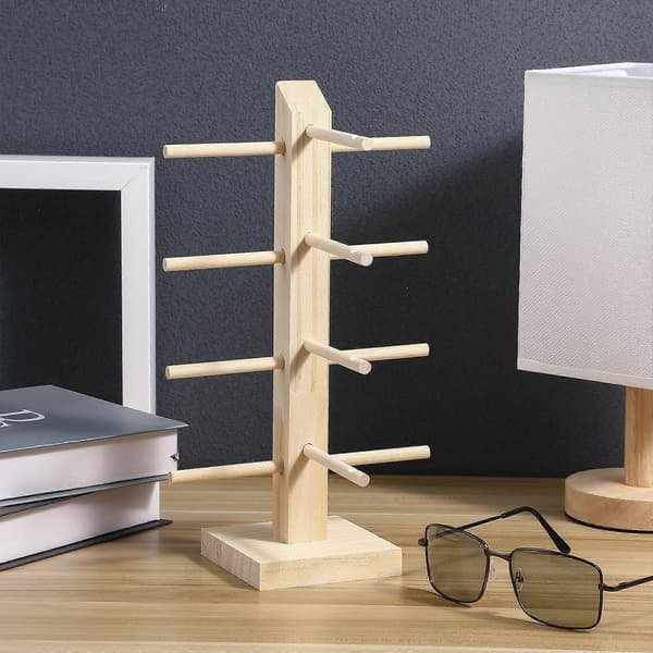 Solbrillestel, Træ Solbriller Display Stativ Fire-lags Brilleholder Organizer