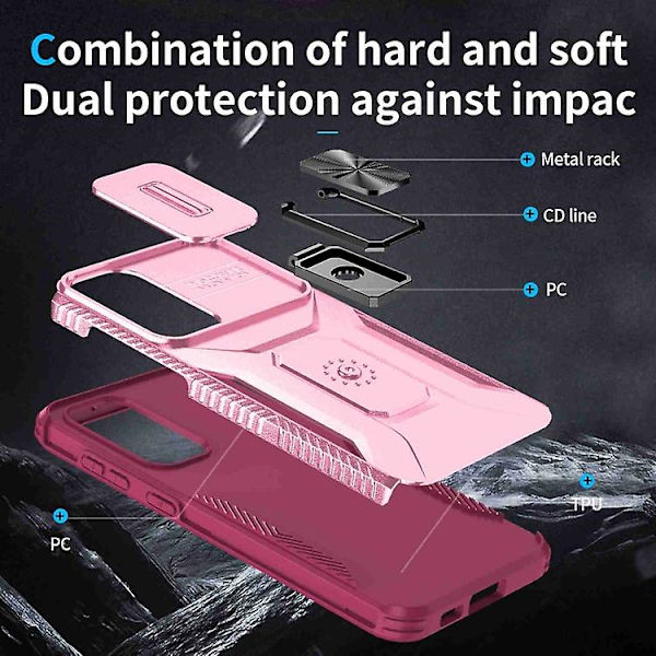 Til Samsung Galaxy S23+ 5g Skydende Camshield Holder Mobiltelefon Etui Pink * Rose Red