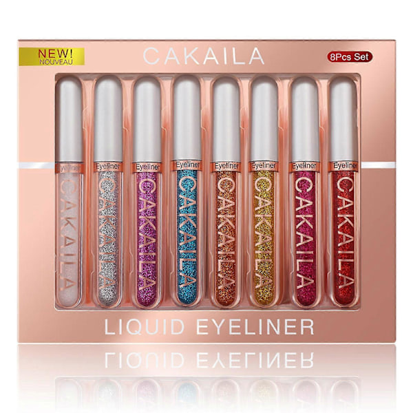 8-färgad matt glitterpulverfärgad flytande eyeliner-set, långvarig och oavbruten