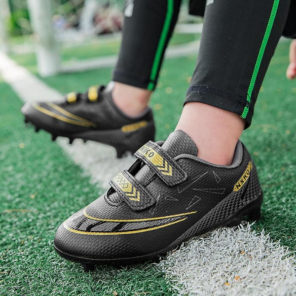 Kids Soccer Shoes Boys Girls Ankle Football Boots Grass Training Sport Footwear Sneakers Yj6210A Black 33