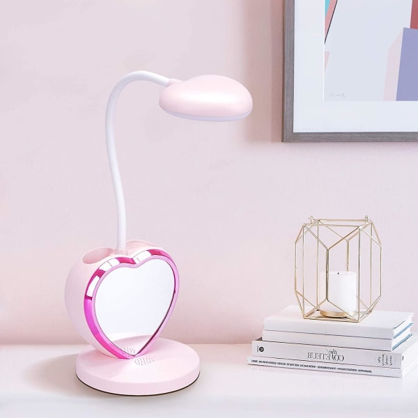 Led pigebordslampe, øjenvenlig bordlampe med penneholder, USB-genopladelig port, 2 farvetemperaturer til teenagedrenge-studerende, lyserød