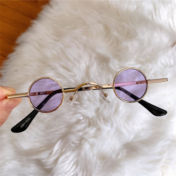 Vintage pyöreät metallirunkoiset lasit, erittäin kevyet ja mukavat käyttää aurinkolasit naamiaisiin ja teemajuhliin Gold Frame Transparent Brown