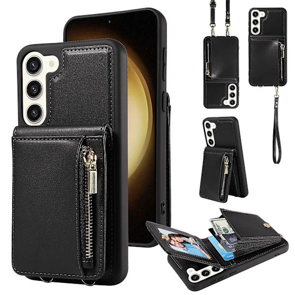 For Samsung Galaxy S24 deksel PU+TPU RFID-blokkerende telefondeksel med lommebok og støtte Black