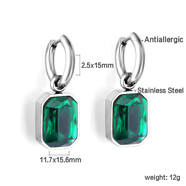 Øredobber Zirkon Øredobber Dame Mote Pendler Rustfritt Stål Øredobber Green (Silver)