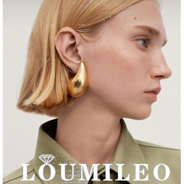 Ekstra store Bottega øreringe dupes hypoallergeniske chunkygoldhoopearrings lette vanddråbe tåre øreringe trendy guld vanddråbe øreringe til kvinder Gold30mm