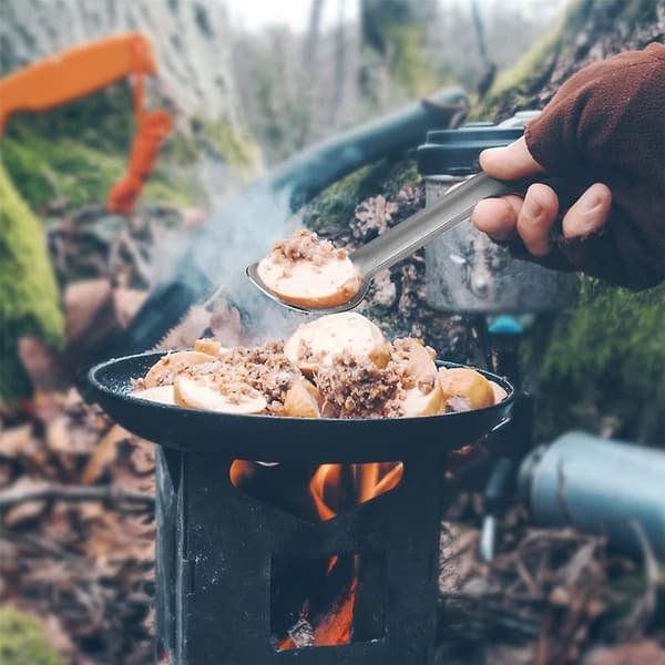 4 stk. Titanium Langskaftet Spork Og Ske Til Udendørs Camping