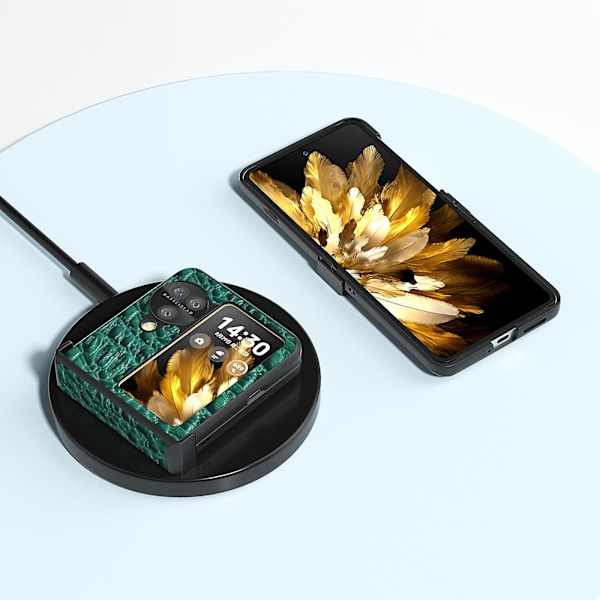 Abeel Fodral för Oppo Find N3 Flip 5g, Äkta Läderbelagd PC-skydd med H gångjärnsskydd Green