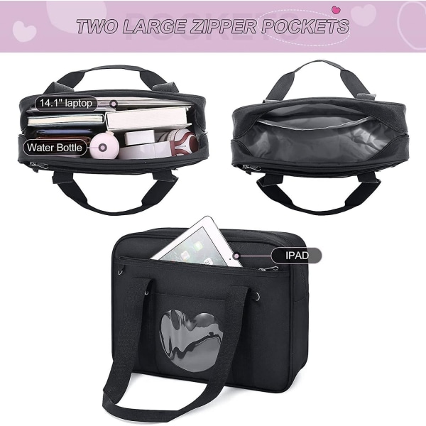 Ita Bag Heart Japanese School Bag Large Anime Shoulder Bag Kawaii Handbag For Women A916-171 Black