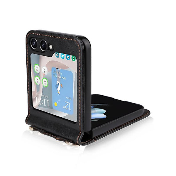 Crossbody-etui i læder til Samsung Galaxy Z Flip5 med kortspor Black