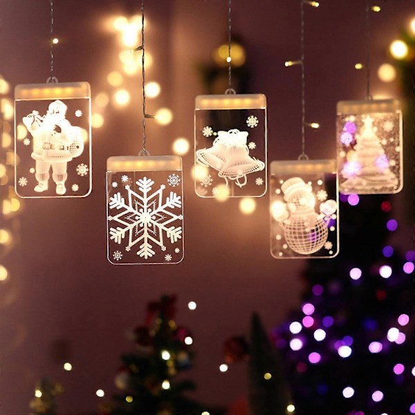 Julepynt LED-lyslenke, dimbar kreativ 3D-blinkende hengende lys med timer/5 moduser/USB-kontakt, varm hvit fjernkontroll gardinlys