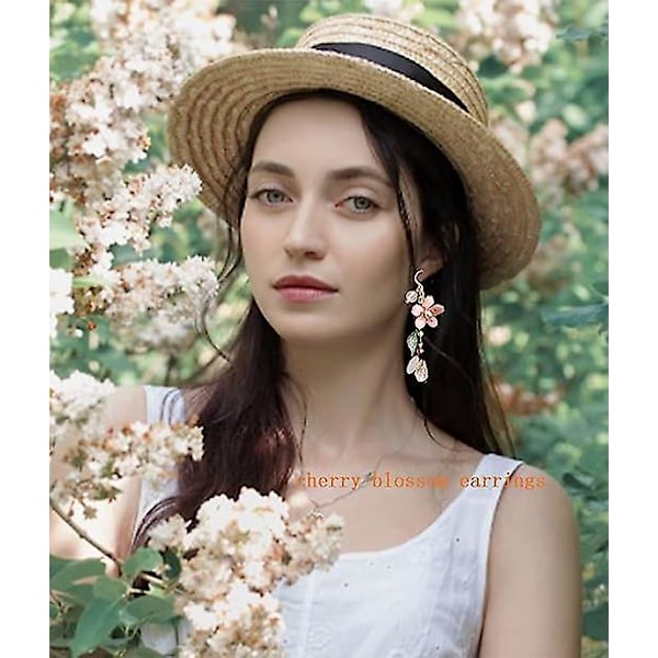 Pink Flower Dangle Øreringe til Kvinder Søde Perle Blad Sakura Blad Øreringe Fe Statement Sommer Forfriskende Seaside Idylliske Ferie Øreringe