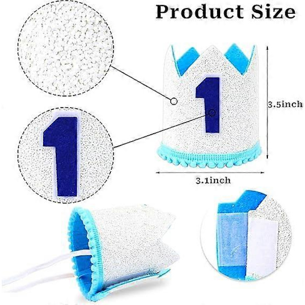 Vauvan tiara kruunu 1. syntymäpäiväjuhliin, vauvan ensimmäinen syntymäpäivä glitter kruunu, 1. syntymäpäivä hattu ensimmäinen syntymäpäivä päänauhat juhlahatut 1. syntymäpäivälle Light Blue