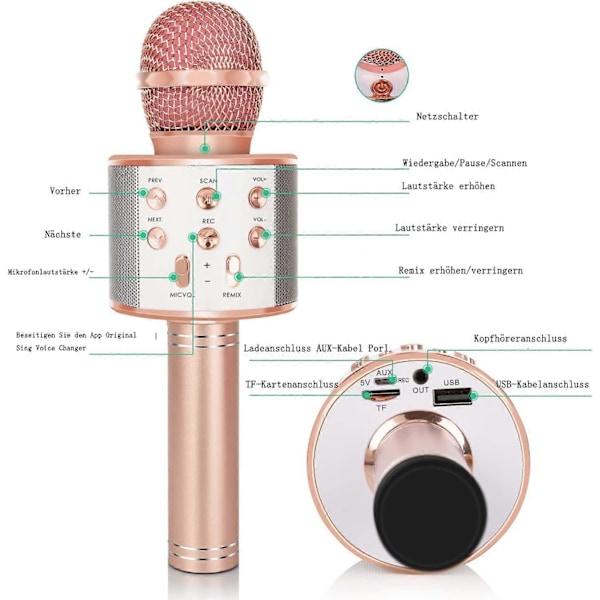 Bluetooth-karaokemikrofoni 5-in-1 langaton mikrofoni lapsille lasten mikrofoni kaiuttimella Remix-toiminnolla