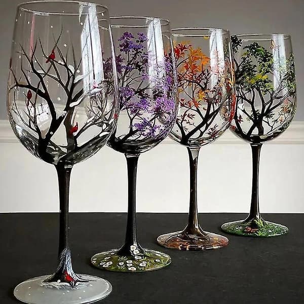 Fire Sæsoner Træer Vinglas Goblet Kreativ Trykt Glaskop Til Vin Øl D
