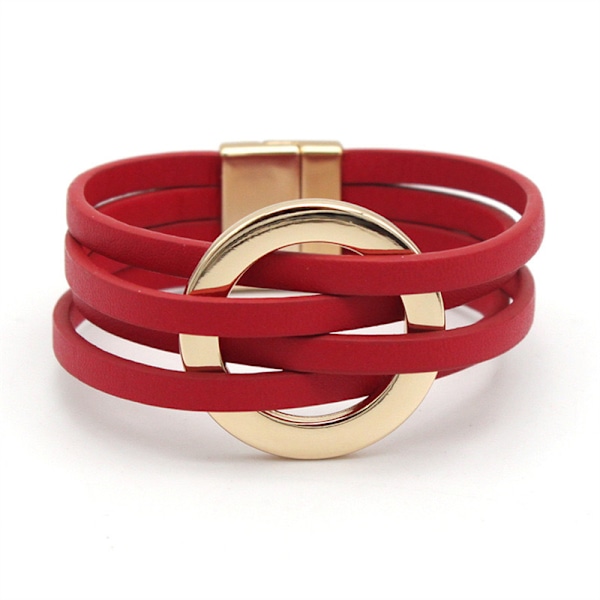 Læderarmbånd til kvinder 2022 Mode Armbånd & Armringe Elegant Multilayer Bredt Wrap Armbånd Kvindelige Smykker Gave Red