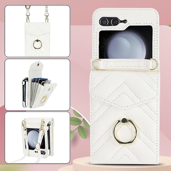 Samsung Galaxy Z Flip5 V-muotoinen Rfid-korttipaikalla varustettu matkapuhelinkotelo rengaspidikkeellä White
