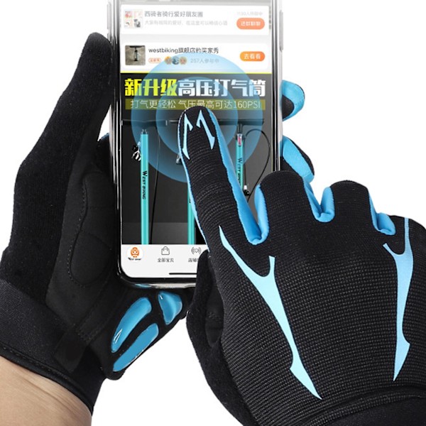 1 par udendørs cykling MTB skridsikre vindafvisende touch screen fuld finger handsker Red L