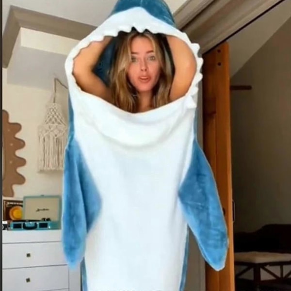 Hai-teppe, Hai-bærbar teppe for voksne, Hai-teppe-hettegenser, Hai-teppe-hettegenser bærbar, Hettegenser Hai-onesie for voksne