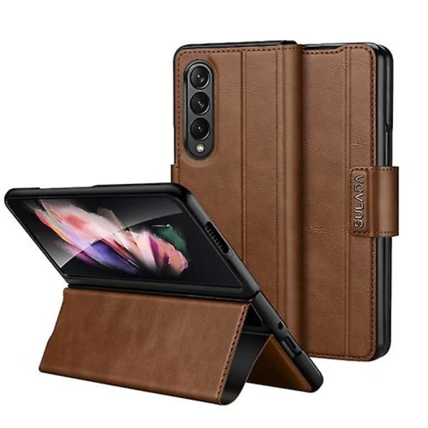 För Samsung Galaxy Z Fold4 / W23 Sulada All-inclusive Magnetiskt Snap Flip Läder Mobilskal Brown