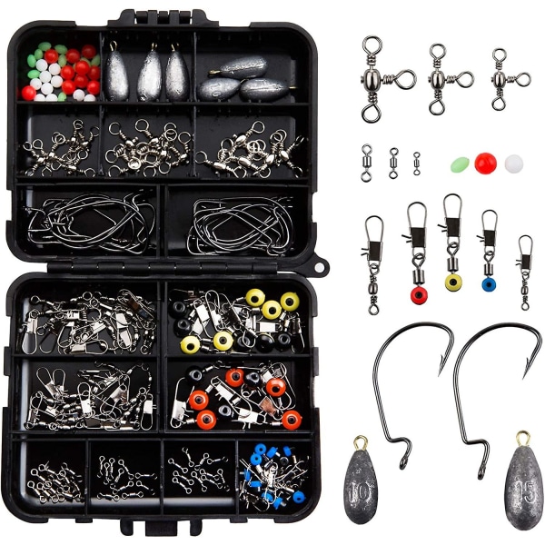 160pcs Fishing Tackle Accessories Kit, Tackle Box With Hooks, Beads, Swivels, Plugs, Connector
