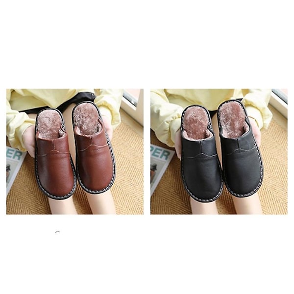 Mäns Mysiga Äkta Ko-Läder Hög Densitet Skum Anti-Halk Sula Tofflor Med Super Mjuk Foder Inomhus/Utomhus BLACK SIZE 30 MEN