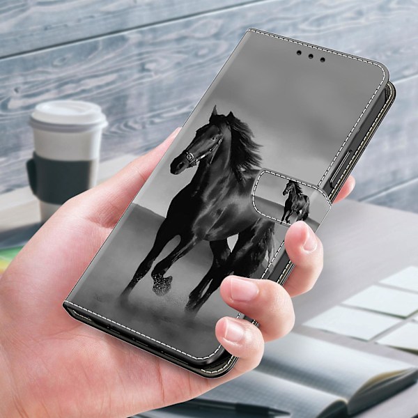 For Motorola Moto G84 5g Læderetui Trykt 3d Mønster Stativ Stødsikkert Telefoncover Black Horse