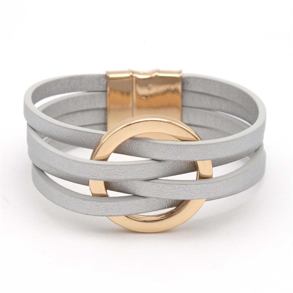 Læderarmbånd til kvinder 2022 Mode Armbånd & Armringe Elegant Multilayer Bredt Wrap Armbånd Kvindelige Smykker Gave Gray