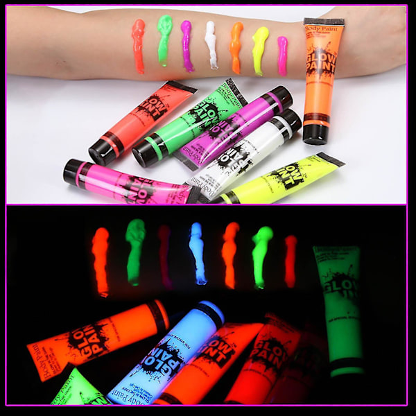 10ml Halloween Glow Pop I Mørke Ansigtsmaling Sort Lysmaling UV Neon & Krops Kridt Sæt Fluorescerende Makeup Markør Jul G