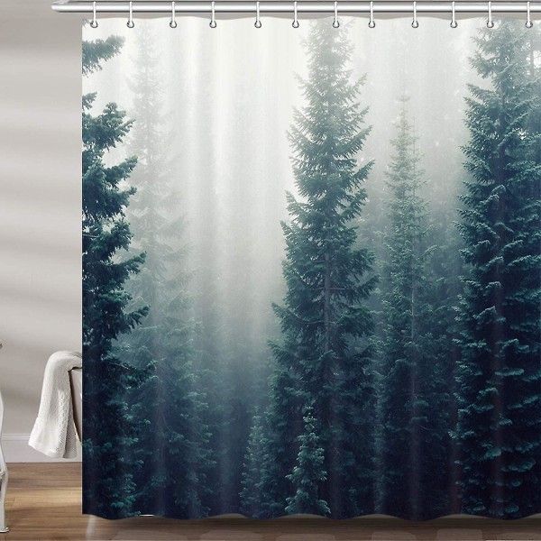 Natural Forest Mountain View Shower Curtain - Upgrade Polyester Fabric with Antique Fir Pine Tree Design