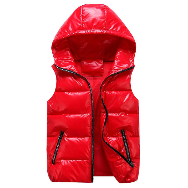 Sliktaa Unisex Shiny Waterproof Sleeveless Jacket ightweight Puffer Vest- AYST Red L