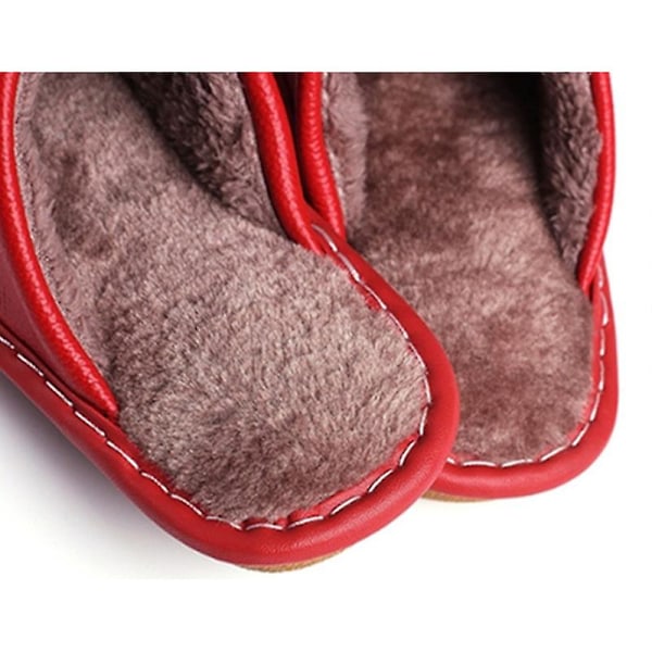 Mäns Mysiga Äkta Ko-Läder Hög Densitet Skum Anti-Halk Sula Tofflor Med Super Mjuk Foder Inomhus/Utomhus RED SIZE 26 WOMEN