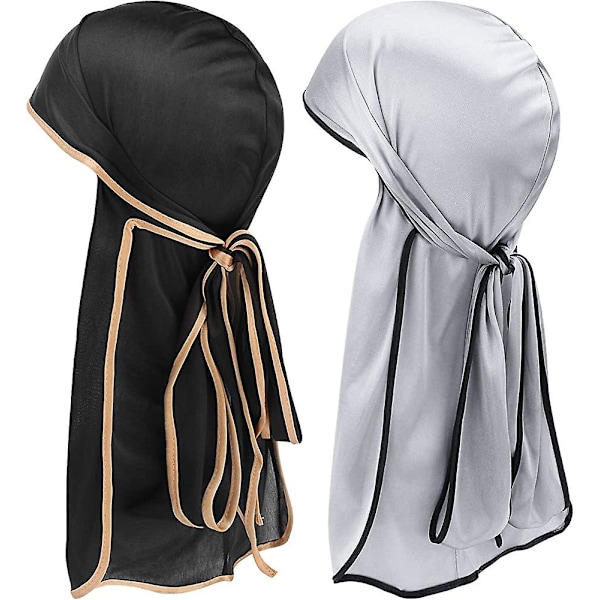 Lång Durag, Kereda 2-pack Acsergery Silke Durag 360 Vågor Unisex Durag Hatt Huvudband Present