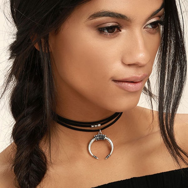 Black Moon Crescent Pendant Choker Sexy Rock Handmade Bohe Necklace Women Accessories