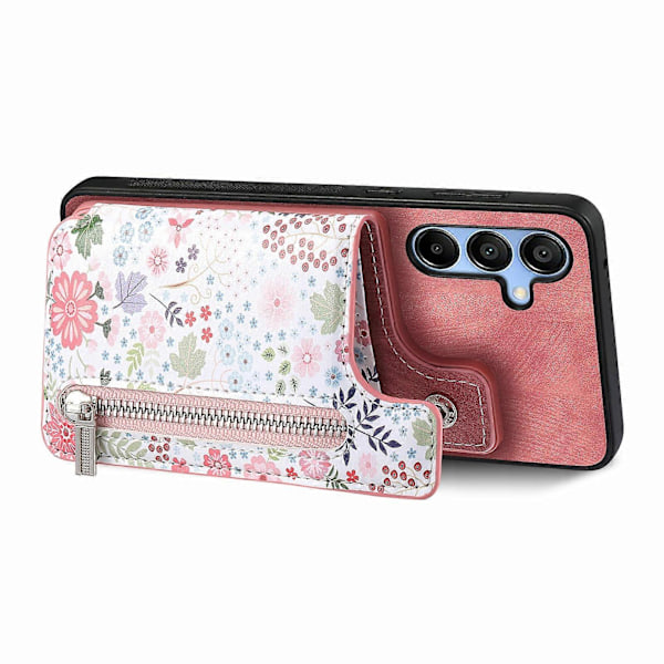 Etui med mønster, kickstand og lommebok for Samsung Galaxy A16 5G/A16 4G - Lær + TPU - RFID-blokkering Pink