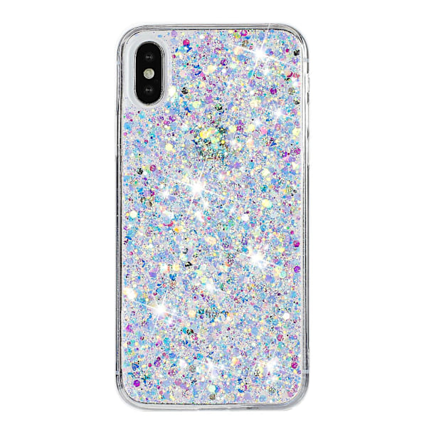 For iPhone X/ XS-deksel Epoksy Telefonbeskyttende deksel Glitrende pulver TPU-telefondeksel White