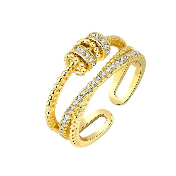 Fidget Ring, Ångest Ring för Kvinnor, Silver Ring med Pärlor Spinner Ring, Stressavlastare Spinner Ringar, Justerbar Öppen Ring, Fidget Smycken för Kvinnor Gi golden