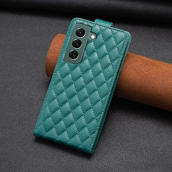 Mobiltelefonskal i läder med vertikalt flipp för Samsung Galaxy S22+ 5g Diamond Lattice Green