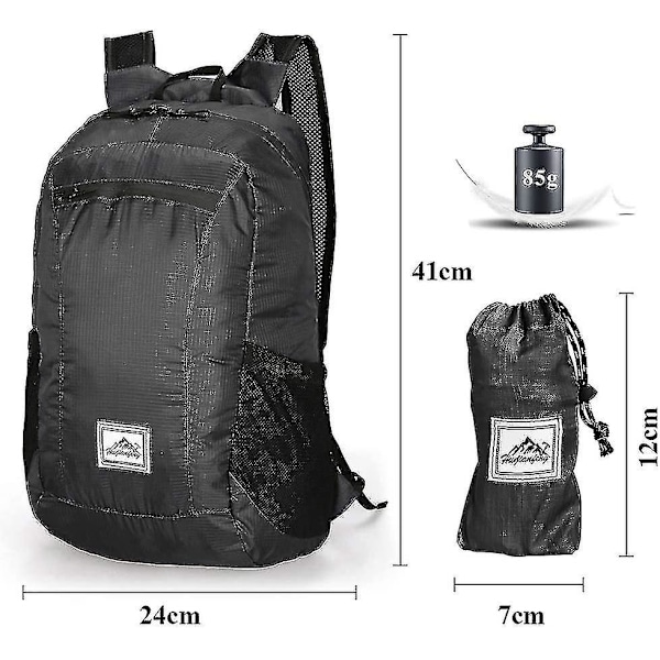 Ultralett sammenleggbar 20l sammenleggbar reise- og tursekk Black