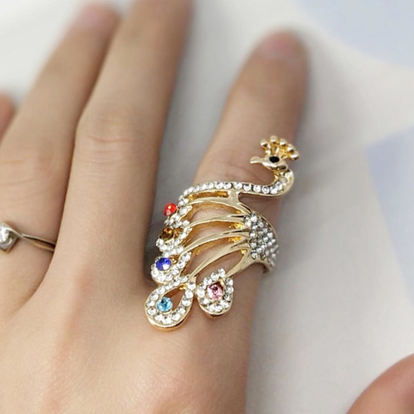 Knuckle Ring Shiny Rhinestone Peacock Charming Women Girls Elegant Animal Finger Ring Jewelry Accessories US 6