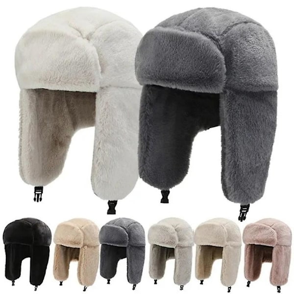 Vintercykling Ski Hat Varme Ørevarmere Fortykke Plys Øreklappet Hat Til Mænd Kvinder Faux Fur Vindtæt Hue Russisk Bomber Hat khaki