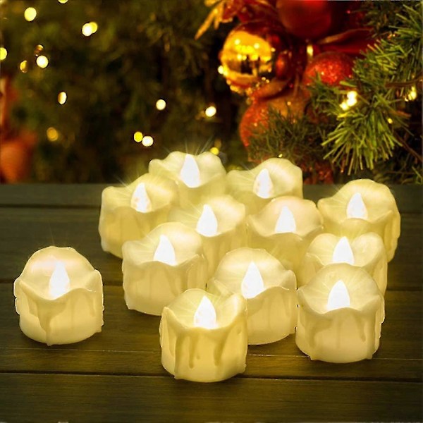 Battery Operated Timed Candles, 12 Pack Led Flameless Wishing Tea Light Candles For Christmas Halloween Home Party Warm White