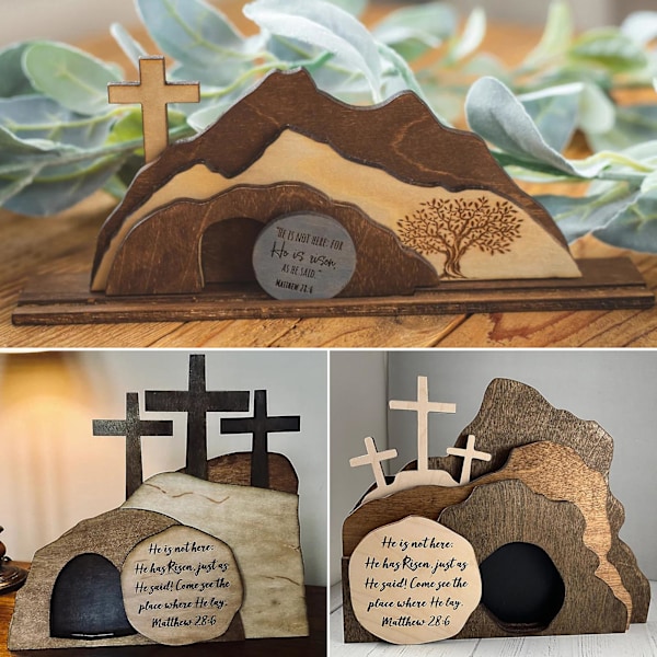 Inomhus påsk skylt kreativ form delikat 3D visuell effekt handgjord inomhus påsk kors grav skrivbordsträ dekoration B