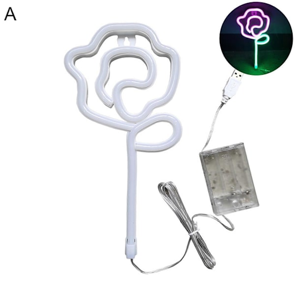 Neonljus Färgglad Rosblomma LED Väggdekoration Neon Skylt Heminredning Julgåva för Rum A